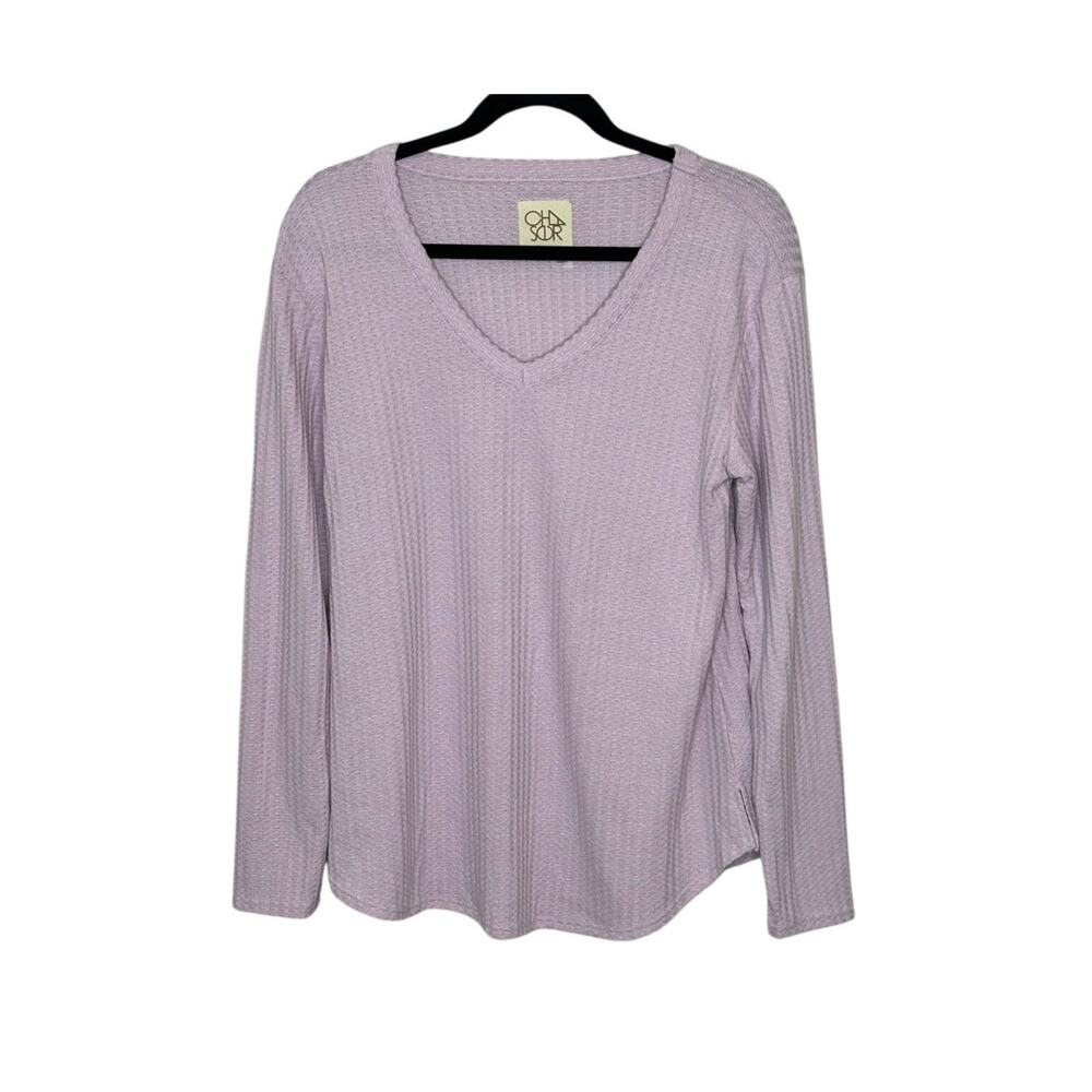 Chaser Blouse Womens M Purple Textured Knit Long Sleeve V-Neck Casual Work EUC
